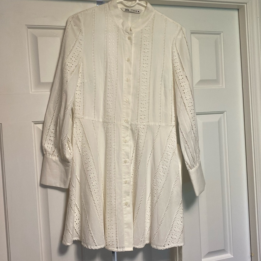 Zara embroidered white mini dress size M